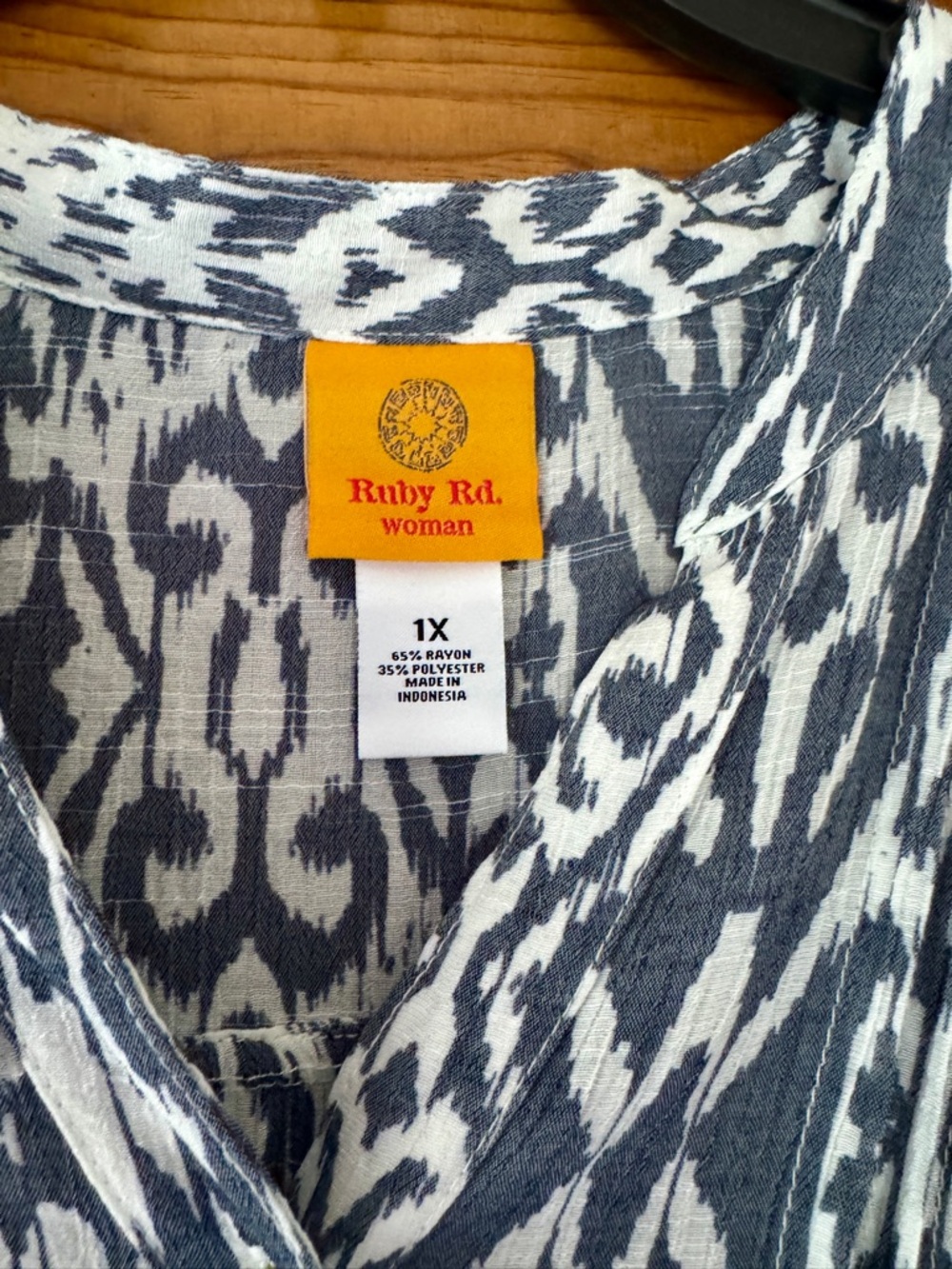 Ruby Rd. Ikat Button-Front Tunic in Gray and White - Picture 6 of 13